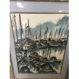 A two of framed Japanese watercolours depicting a
