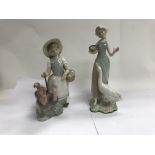 A pair of Lladro figures, one of a young girl with