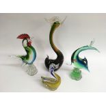 Four Murano glass animals comprising a large Somme