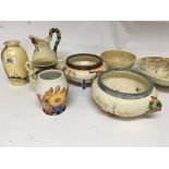 A collection of Clarice Cliff Celtic Harvest pattern ceramics, a Wilkinson Honeyglaze salad bowl and