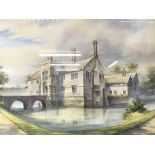 A large framed and glazed watercolour by Clive Pyke, 1985 depicting a stately home surrounded by a