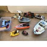 A box of loose playmobile including boats cars and