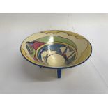 A small Clarice cliff conical bowl decorated in the Gibraltar pattern, slight paint loss no