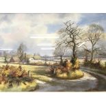 A framed and glazed watercolour by Clive Pyke depicting country scenes with a cottage to the