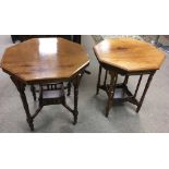 Two octagonal top occasional tables with turned le
