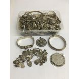 A collection of silver jewellery including rings,