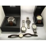 Six modern gent's watches including a boxed Hugo B