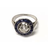 A Quality Art Deco design platinum ring set with a