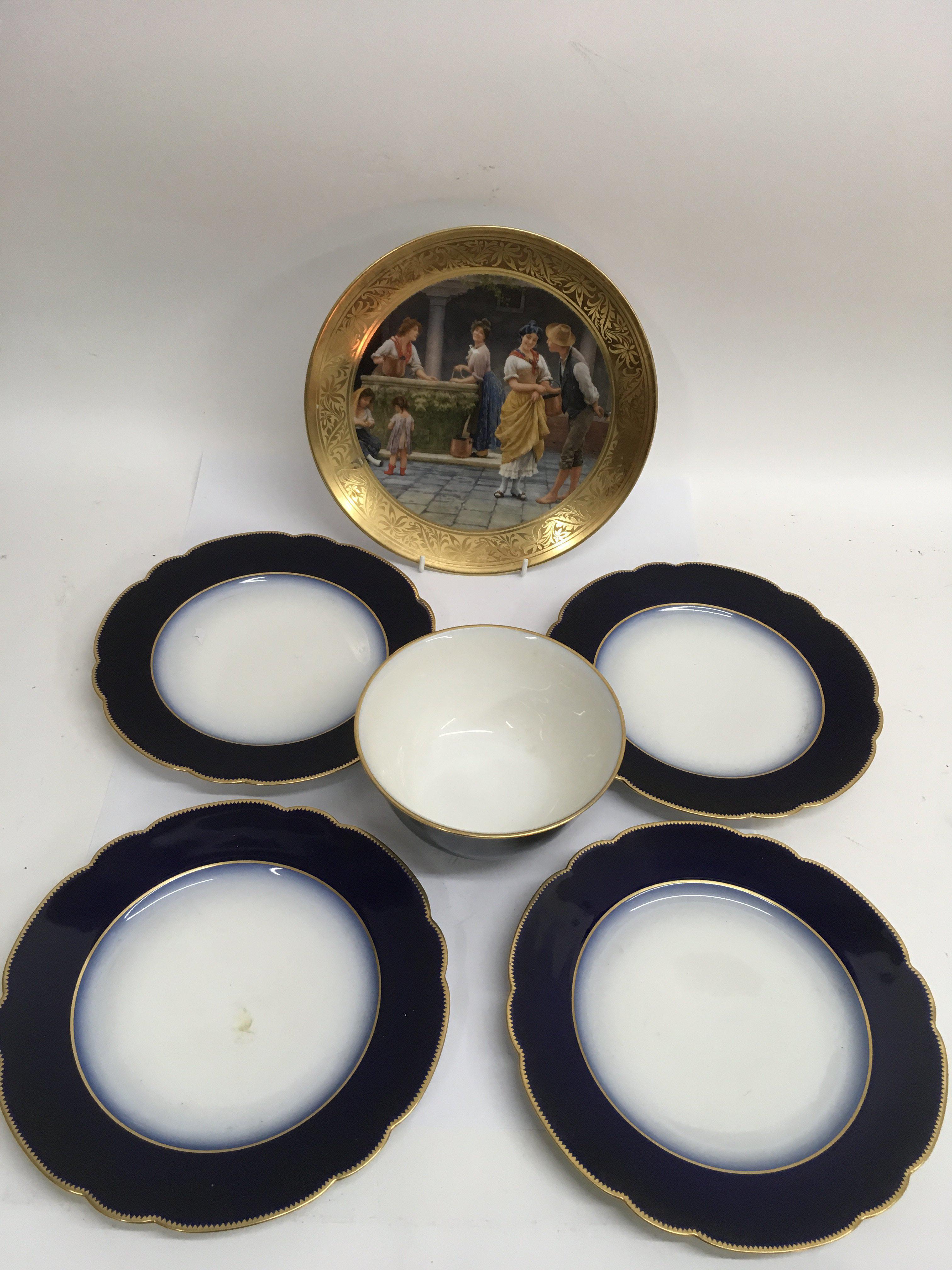 Four Paris porcelain plates and a matching bowl al