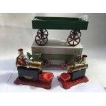 Mamod static steam engines x2 and a boxed Mamod open trailer/ wagon