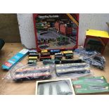 OO gauge railway including loose locomotive, carriages and rolling stock with a boxed operating