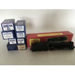 Hornby Dublo, HO/OO scale, 2-8-0 8F locomotive and tender, #2224, also included is a goods van D1,