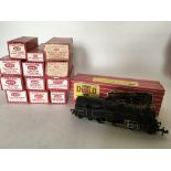 Hornby Dublo, HO/OO scale, 2-6-4 tank locomotive #2218, Tank wagon #4678 and 4676, machine wagon #