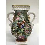 A continental, twin handled porcelain vase painted