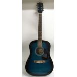 A blue Swift semi-acoustic guitar