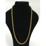 A long, 9ct gold rope chain.Approx 31.5g, 36cm lon