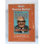 A signed advertising board for Ronnie Barker's book 'All I Ever Wrote', approx 28cm x 40cm.