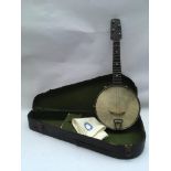 A cased banjolele.