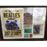 A framed and glazed collection of Beatles related