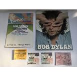 A Bob Dylan concert program and ticket for his 197