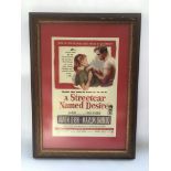 A framed poster for 'A Streetcar Named Desire', ap