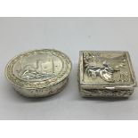 Two Silver boxes one decorated with a camel the ot