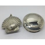 Two Silver boxes one in the form of a shell with a