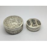 Two Silver boxes with Egyptian themed decoration.