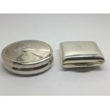 Two Silver boxes one of oval shape and a hinged re