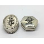 Two Continental silver boxes one with a raised cru
