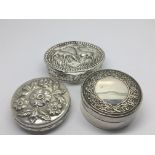 Three Continental silver boxes repousse chased wit