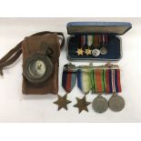 A set of WW2 British medals, dress medals and an army compass.