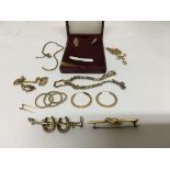 A collection of gold and gold tone jewellery including cufflinks and two Edwardian brooches