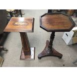 A pair of stands to include a Victorian wooden stand on a tripod base and an inlaid mahogany stand