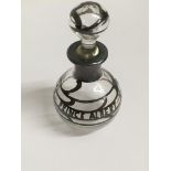 A small glass and silver Prince Albert scent bottle marked sterling mounted with Sterling silver d