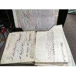 A metal box containing a large quantity of 19th and early 20th Century deeds and indentures.