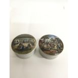 Two Prattware pots printed with a village wedding and a Shakespeare scene - NO RESERVE