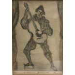 A framed limited edition print entitled Le Clown Guitariste, alongside a framed print of the Death