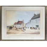 A framed print of the Scottish coastal town Pittenweem by A W Brown, signed by the artist. Frame