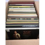 A box of various Classical and Opera vinyl LPs.