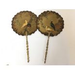 A pair of Quality Early 19th Century hand painted paper- fans with turned gilt wood handles