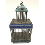A Chinese cloisonné and white metal bird cage.Approx 13.5x27cm high