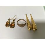 Two pairs of 9 ct gold earrings and 9 ct gold ring