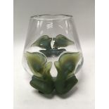 A Lalique Antinea vase the clear glass bowl surrounded by art nouveau style green maidens designed