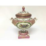 A Quality French 19th Century vase urn and cover with Sevres factory marks to the base. Decorated