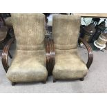 A pair of Art Deco style chairs with oak open arms