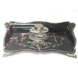 A Quality Silver and tortoiseshell pen tray with delicate silver and mother of pearl inlay with