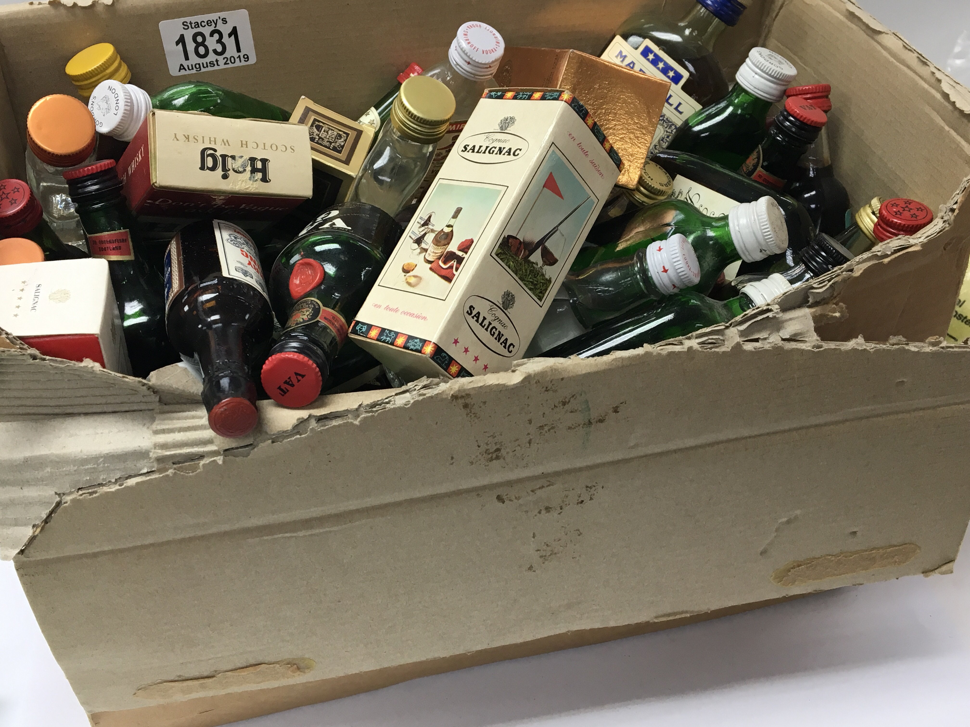 A box containing a quantity of miniature bottles of spirits including some in boxes including whisky - Image 2 of 2