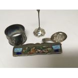 A collection of silver items comprising an Italian Silver 19th Century comb with enamel decoration a