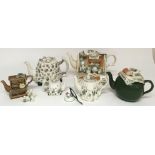 Six, Portmeirion 'Botanic Garden' pattern china decorative teapots, each modelled with miniature